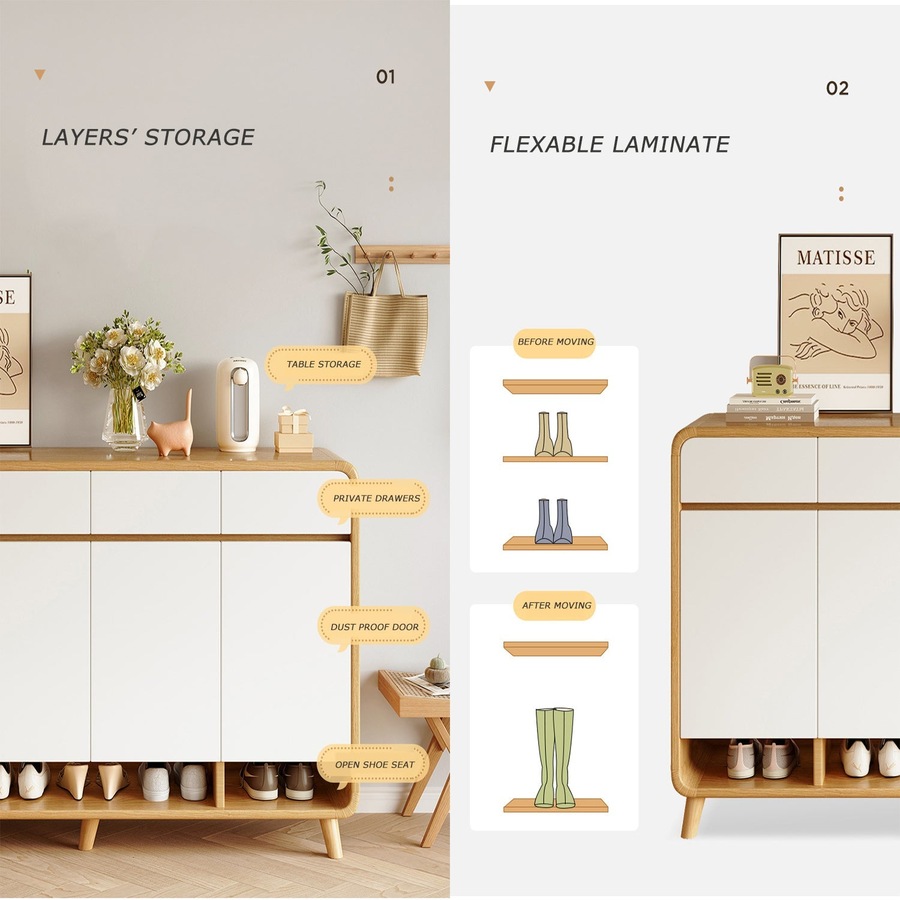 Foret Shoe Cabinet Shelf Modern Large Storage Cupboard 2 Drawers 120cm White