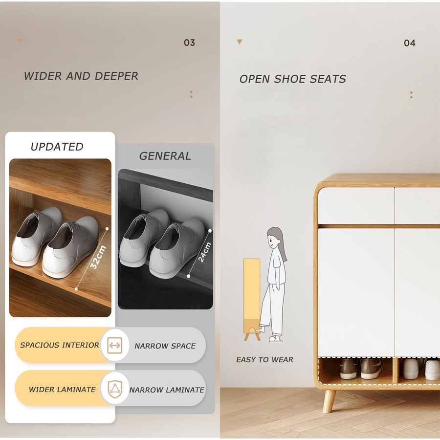 Foret Shoe Cabinet Shelf Modern Large Storage Cupboard 2 Drawers 120cm White