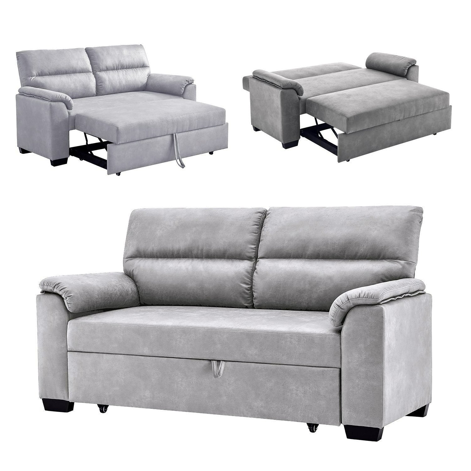 Foret 2 Seater Sofa Bed Pullout Futon Lounge Couch Padded Comfort Fabric Grey