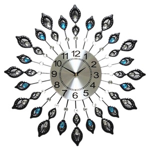 Metal Crystal Wall Clock Large Modern Home Room Art Luxury Decor Watch Silent