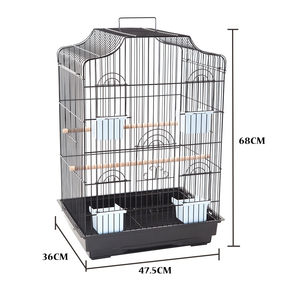 Pet Bird Cage with stand Parrot Aviary Canary Budgie Finch Perch Black Portable Metal