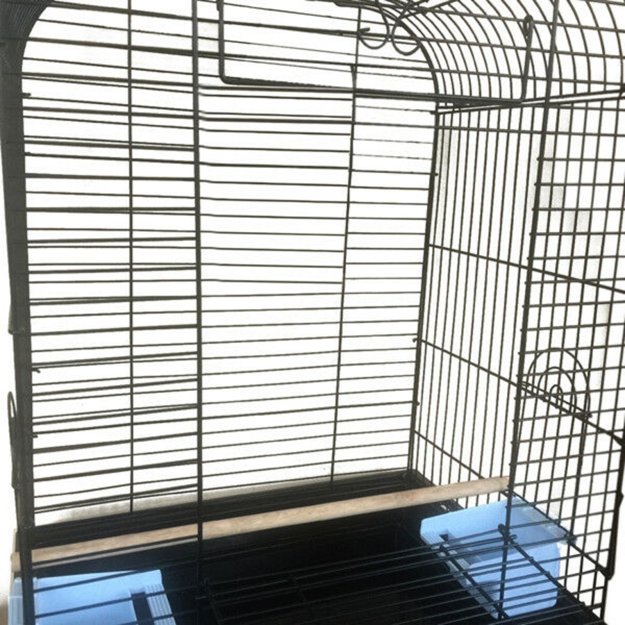 Pet Bird Cage with stand Parrot Aviary Canary Budgie Finch Perch Black Portable Metal