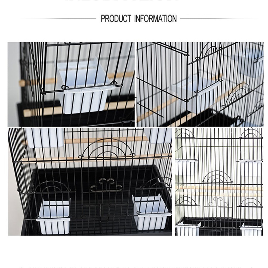 Pet Bird Cage with stand Parrot Aviary Canary Budgie Finch Perch Black Portable Metal
