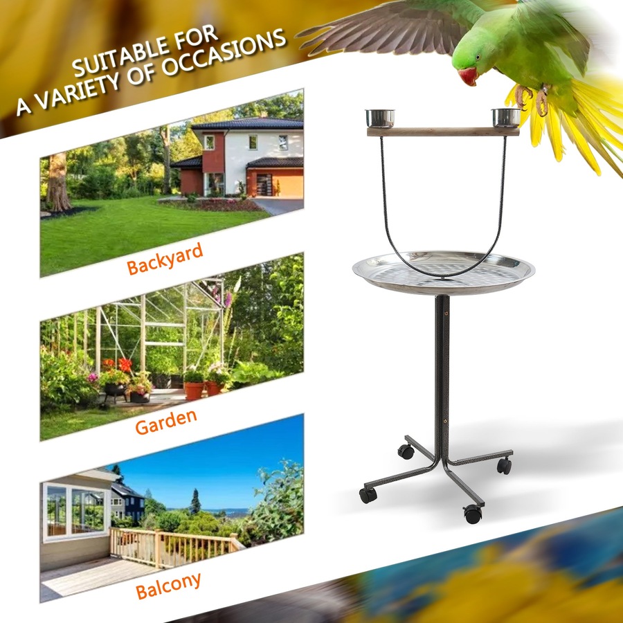 PetBro Parrot Perch Play Stand Bird Activity Rolling Wheel Rest Wrought Iron
