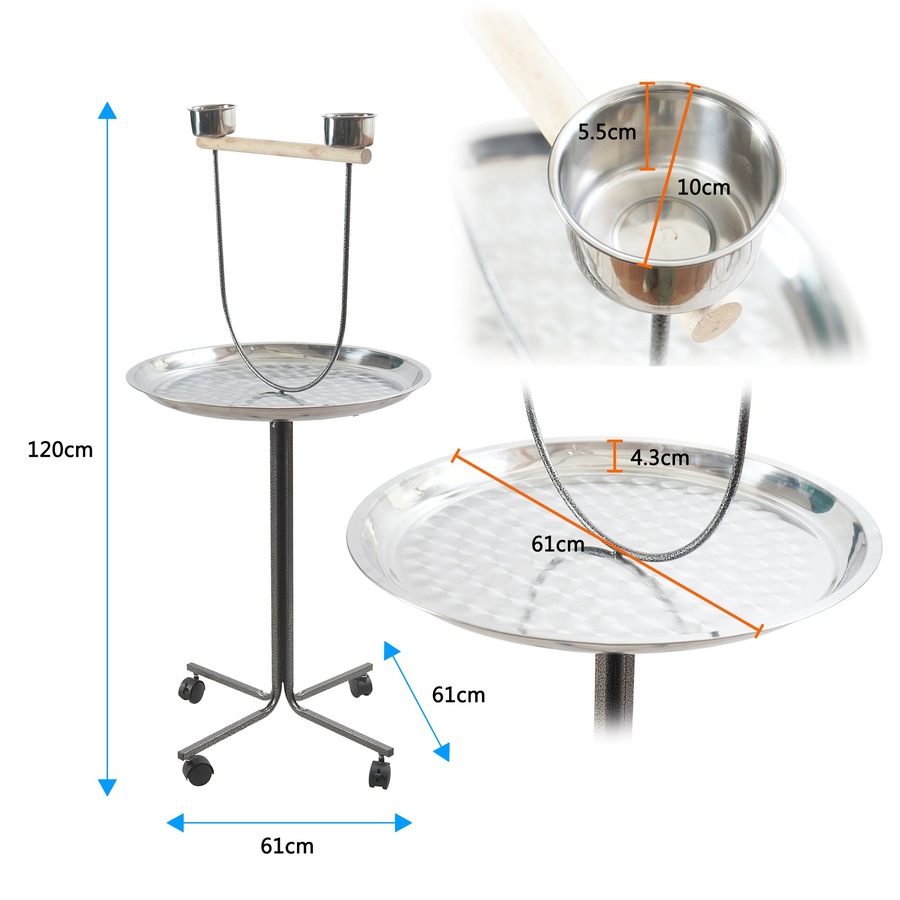 PetBro Parrot Perch Play Stand Bird Activity Rolling Wheel Rest Wrought Iron