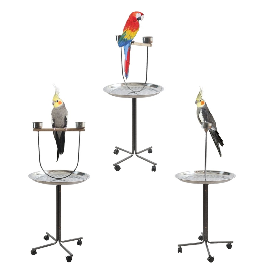 PetBro Parrot Perch Play Stand Bird Activity Rolling Wheel Rest Wrought Iron