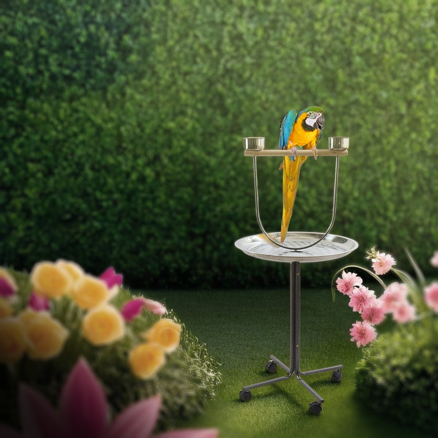 PetBro Parrot Perch Play Stand Bird Activity Rolling Wheel Rest Wrought Iron