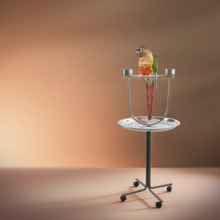 PetBro Parrot Perch Play Stand Bird Activity Rolling Wheel Rest Wrought Iron