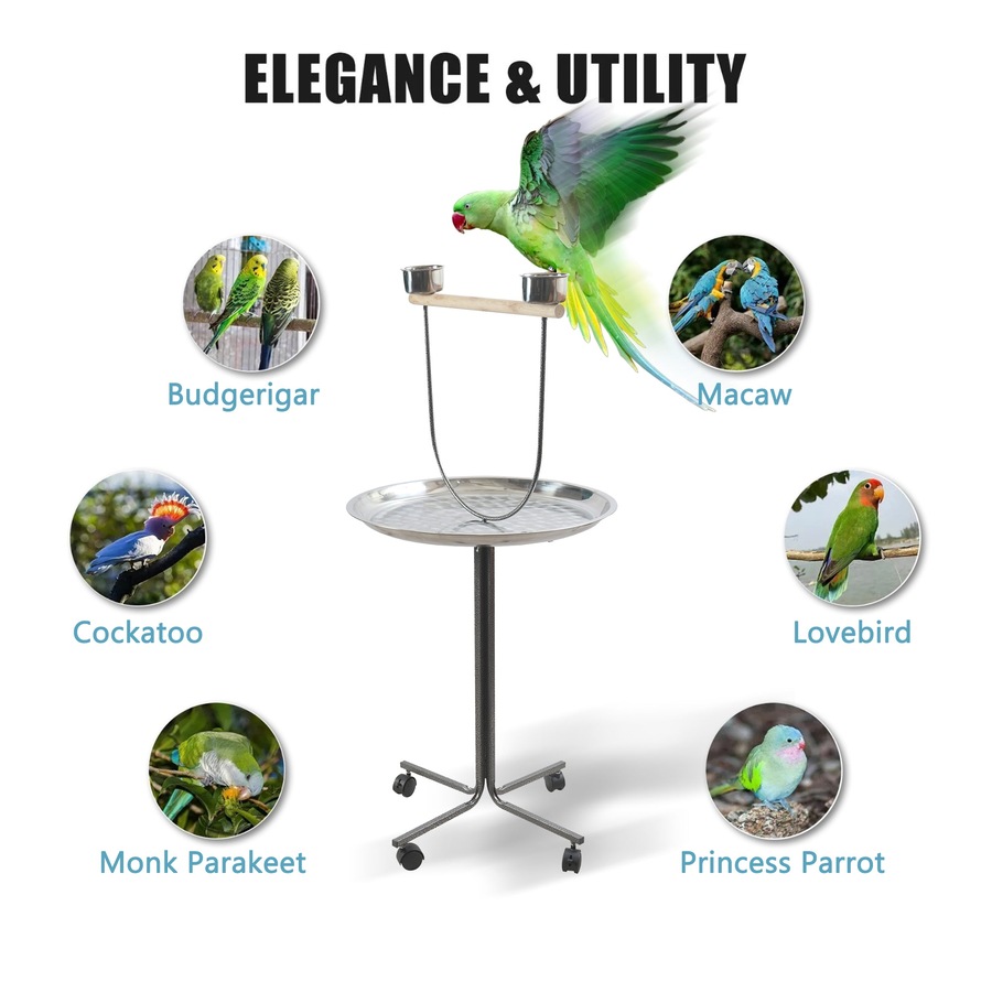 PetBro Parrot Perch Play Stand Bird Activity Rolling Wheel Rest Wrought Iron