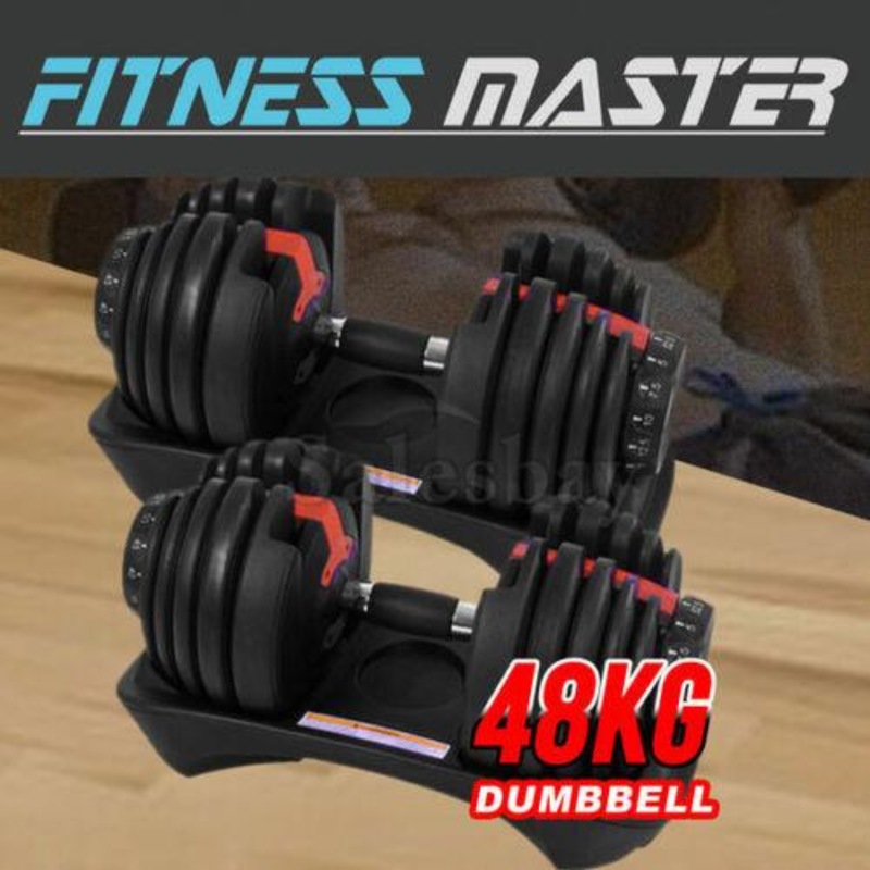 48kg Adjustable Dumbbell Set Home GYM Exercise Equipment Weight 2x 24kg