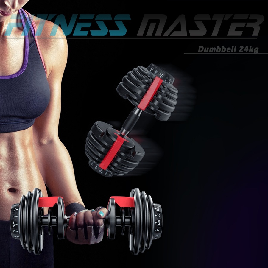 Fitness Master 48kg Adjustable Dumbbell Exercise Equipment Weights