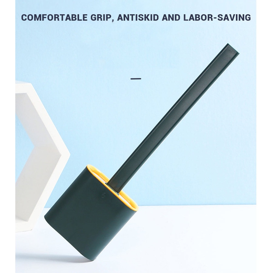 Salesbay Toilet Brush with Holder Set Cleaning Long Handle Silicone Bristles