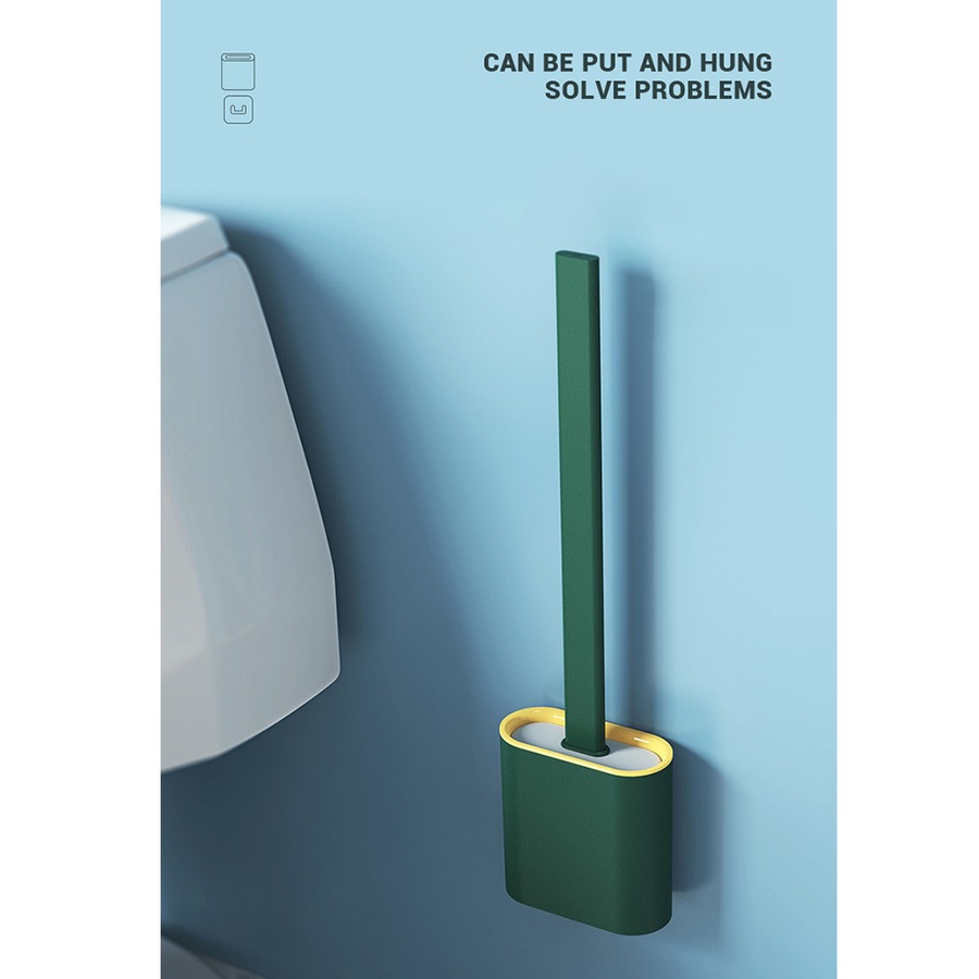 Salesbay Toilet Brush with Holder Set Cleaning Long Handle Silicone Bristles