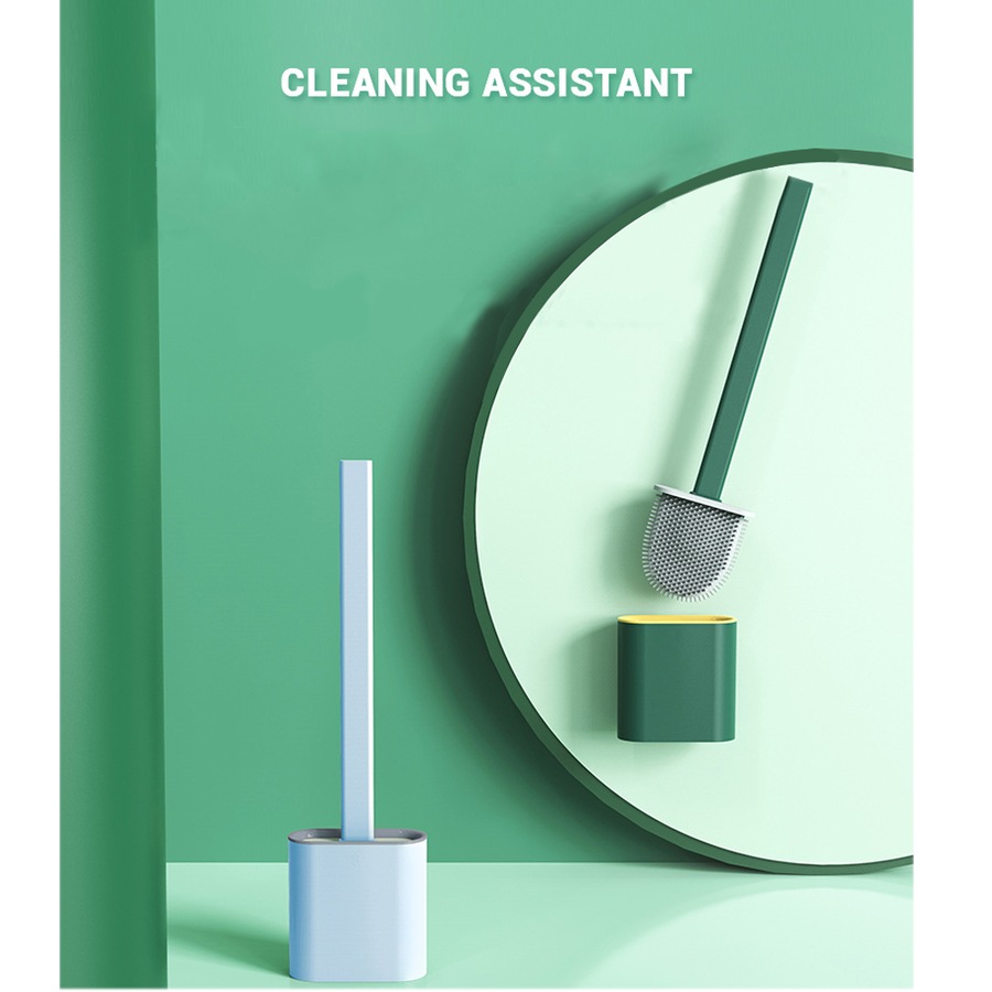 Salesbay Toilet Brush with Holder Set Cleaning Long Handle Silicone Bristles
