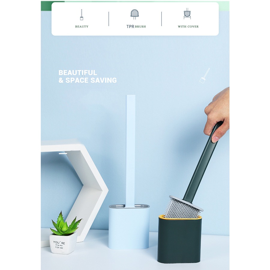 Salesbay Toilet Brush with Holder Set Cleaning Long Handle Silicone Bristles