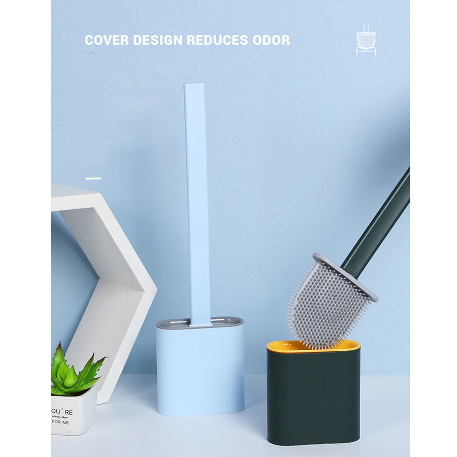Salesbay Toilet Brush with Holder Set Cleaning Long Handle Silicone Bristles