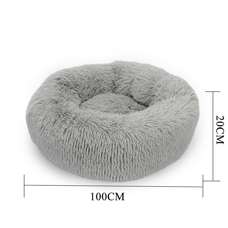 Warm Plush Round Donut Pet Dog Cat Bed Fur Cuddler Soft Puppy Calming Kennel Cushion