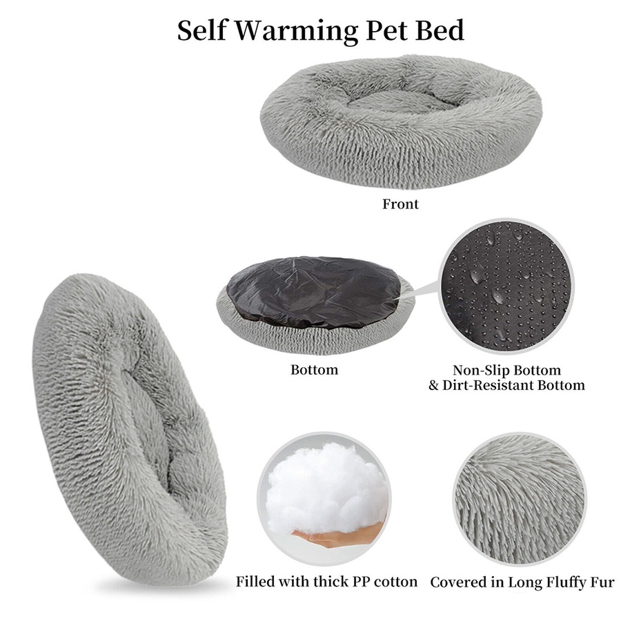 Warm Plush Round Donut Pet Dog Cat Bed Fur Cuddler Soft Puppy Calming Kennel Cushion