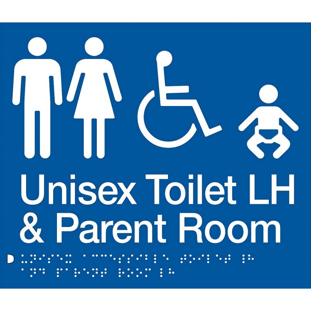 AS1428 Compliant Parent Room Toilet Sign BLUE Unisex Disabled LH MFDTPLH