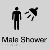 AS1428 Compliant Shower Sign Male Braille SILVER MS 180x180x3mm