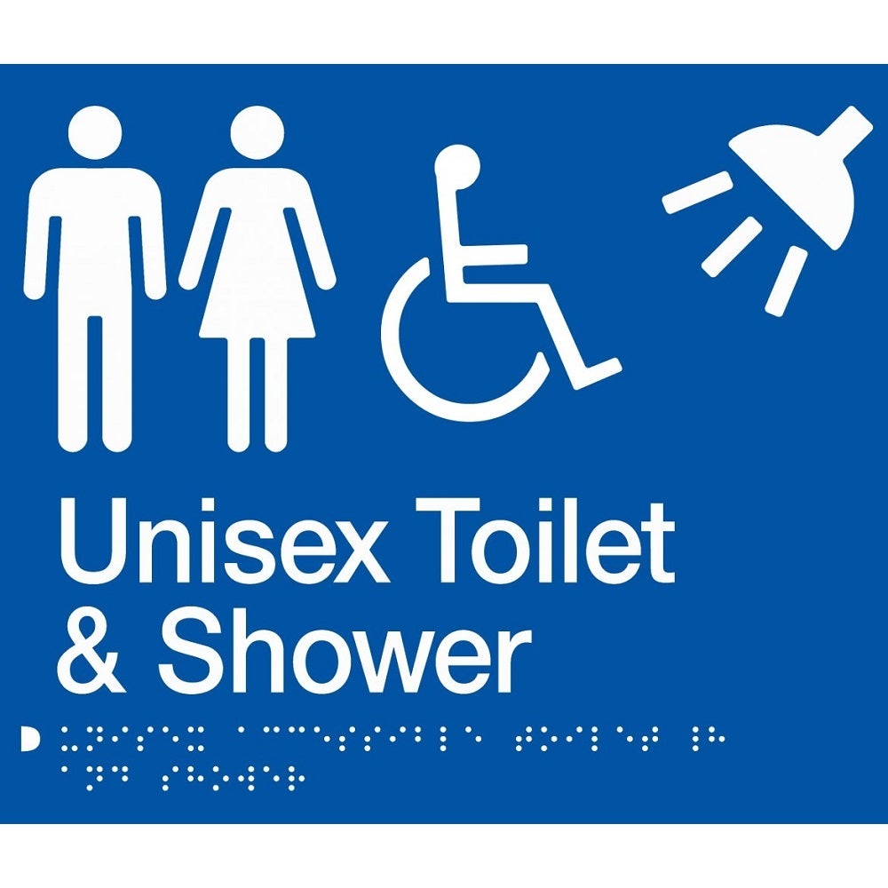 AS1428 Compliant Toilet Shower Sign BLUE Unisex Disabled Braille MFDTS