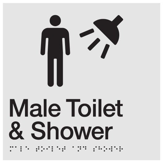 AS1428 Compliant Toilet Shower Sign Male Braille MTS SILVER 180x180x3mm