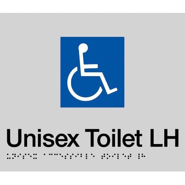 AS1428 Compliant Toilet Sign Disabled Braille LH Transfer DTLH SILVER 210x180mm