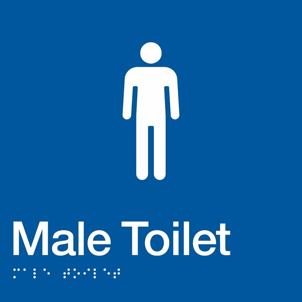 AS1428 Compliant Toilet Sign Male Braille BLUE MT 180x180x3mm