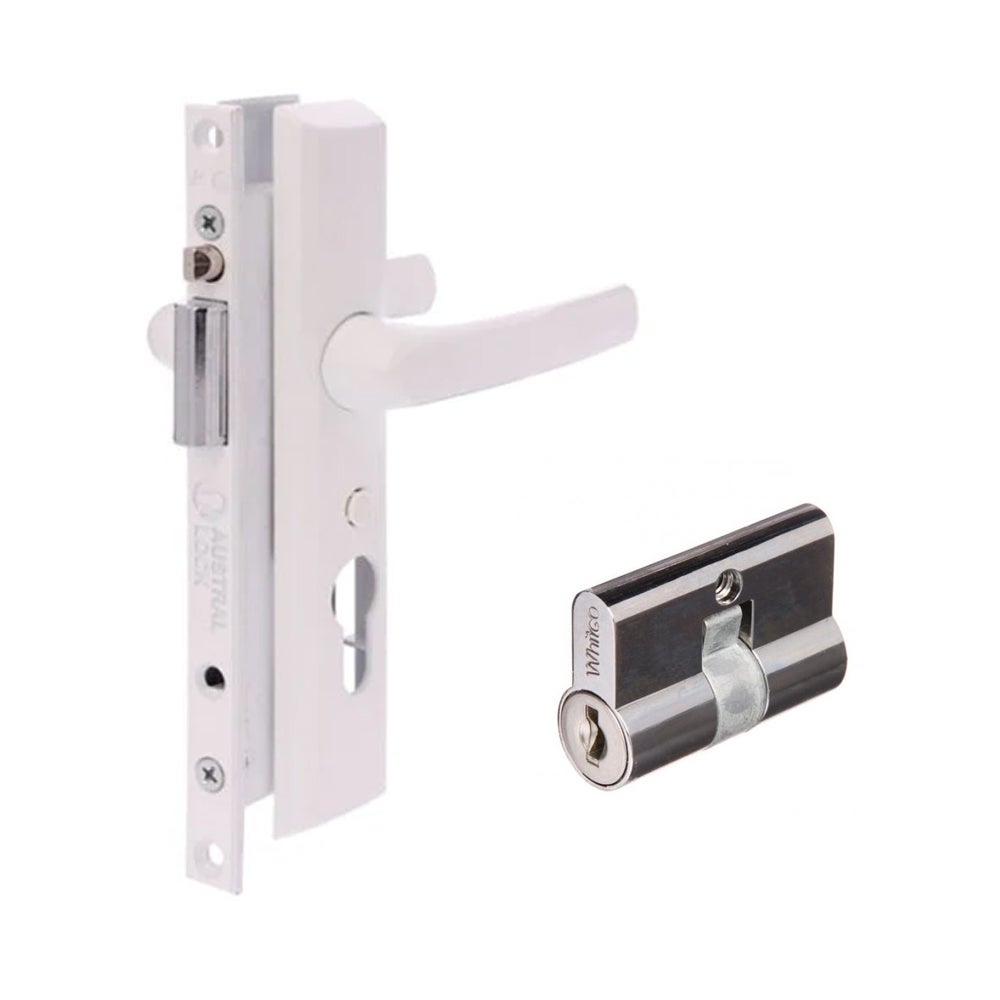 Austral Security Screen Door Lock Elegance XC White w/ Cylinder ALELWHI