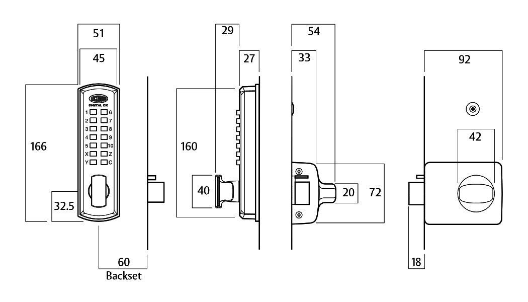 Lockwood Door Lock 002-1KDXSC Keyless Digital Deadlatch-Timber Frame Model 