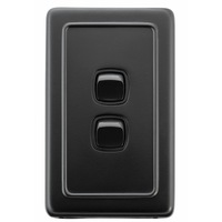 Tradco 5343 2 Gang Flat Plate Rocker Switch Matte Black