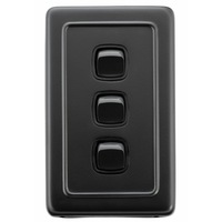 Tradco 5344 3 Gang Flat Plate Rocker Switch Matte Black