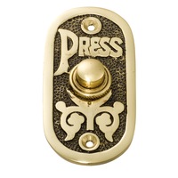 Tradco 5501PB Bell Push Polished Brass Black B ground 40x80mm