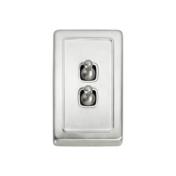 Tradco 5973SC Switch Toggle 2 Gang Satin Chrome WH 72x115mm