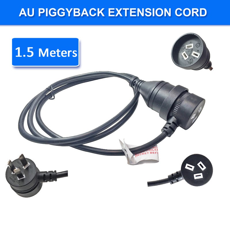 1.5m Piggyback Extension Cord 240V Power Lead Cable AU 3-Pin Black