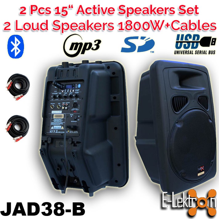 2 X E-Lektron Digital Sound System USB/SD & Bluetooth Active Loud 15 inch 900W Powered Speakers Set