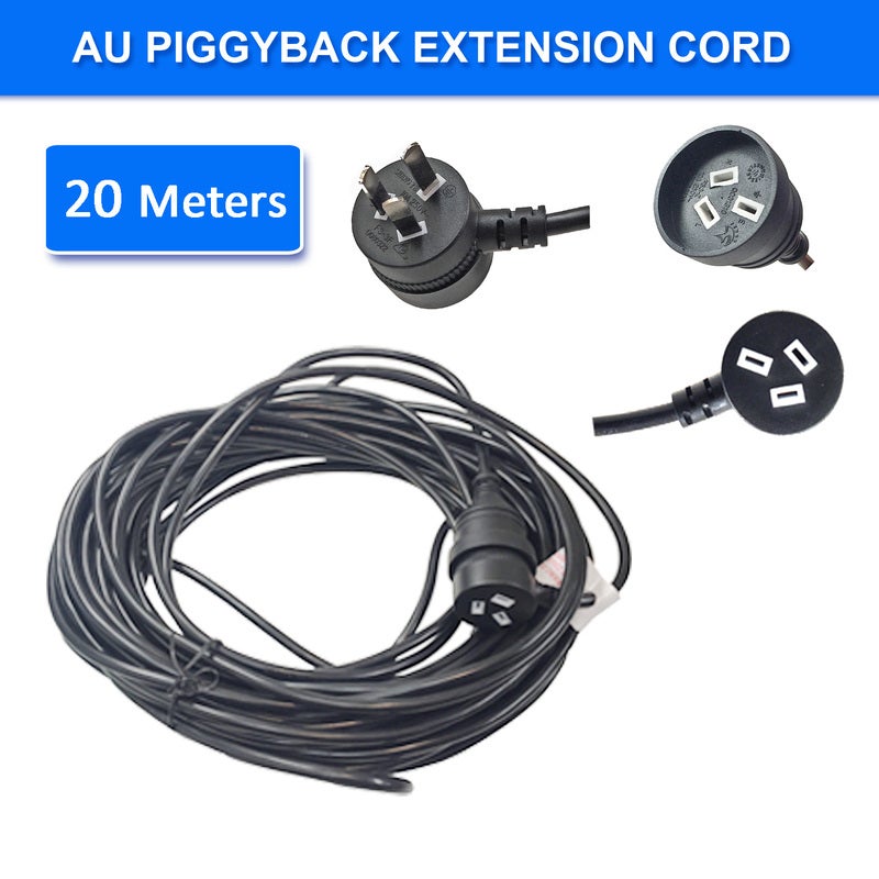 20m Piggyback Extension Cord 240V Power Lead Cable AU 3-Pin Black