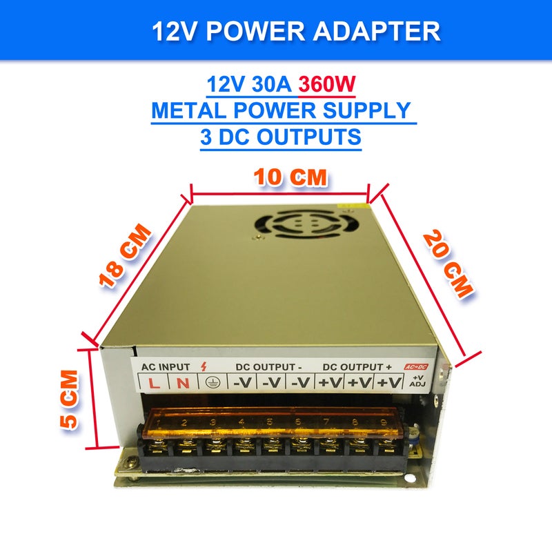 240V AC to DC 12V 30A 360W Switch Power Supply Driver,Power Transformer for CCTV camera/ Security System/ LED Strip Light/Radio/Computer Project