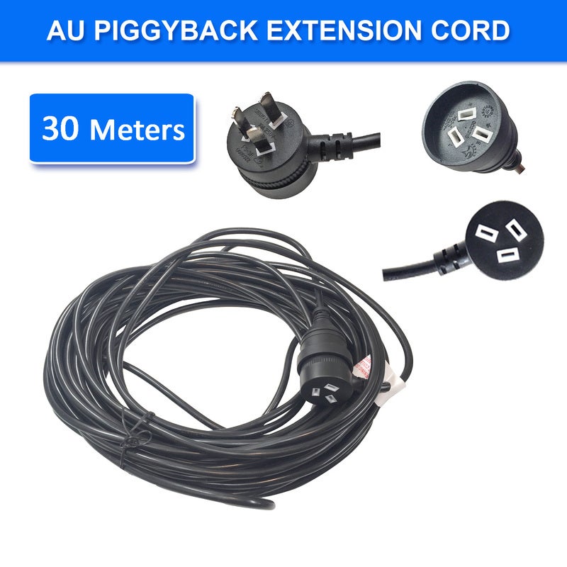 30m Piggyback Extension Cord 240V Power Lead Cable AU 3-Pin Black