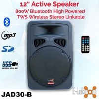 E-Lektron JAD30 12" inch 800W Powered Speaker Digital Sound System USB/SD & Bluetooth Stereo linkable Active Loud with RCA Cable