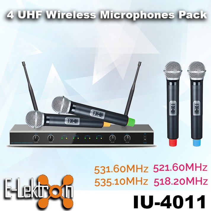 E-Lektron IU-4011 Digital UHF Wireless Microphone System 4x Hand-held Microphone Wireless Set