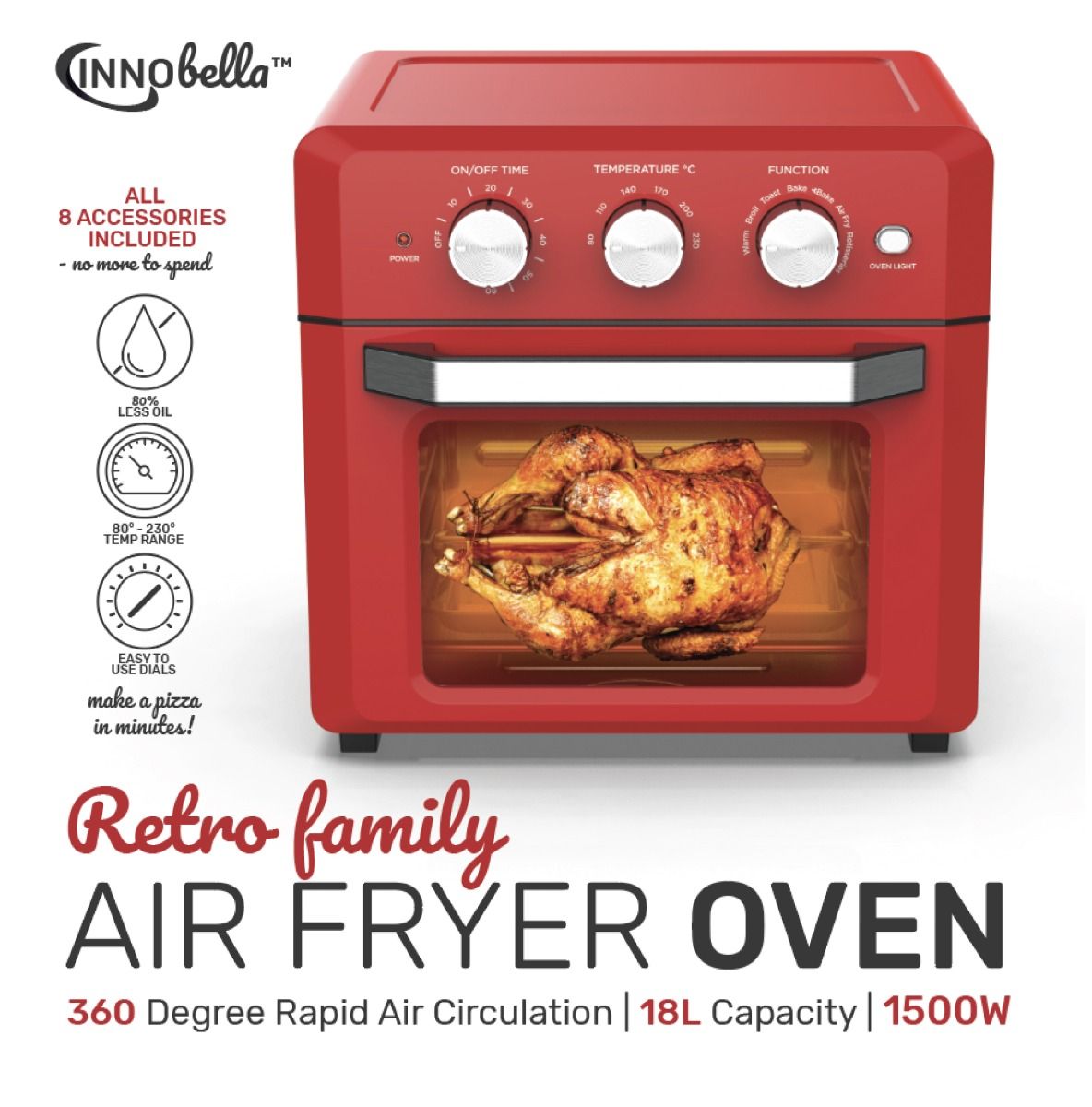 Buy 18L Retro Air Fryer Oven With All 8 Accessories Included MyDeal