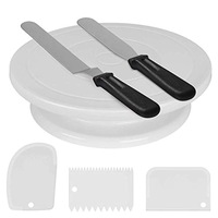 11 Inch Rotating Cake Turntable with 2 Icing Spatula and Icing Smoother, Revolving Cake Stand White Banking Cake Decorating Supplies