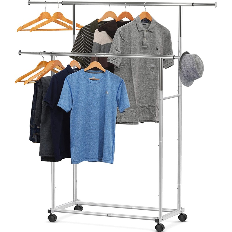 Buy Double Rod Portable Clothing Hanging Garment Rack Coat Stand MyDeal