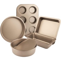 5 Piece Nonstick Bakeware Set Bake Set with Square Baking Tray, Round Cake Pan, Pizza Pan, Loaf Pan & Muffin Pan