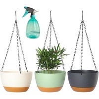 8.3 Inch Hanging Flower Plant Pot with Drainage Hole for Indoor Outdoor Plants,with Drainage Hole and Removable Tray for Home Garden Porch Balcony Patio Decor (3 Pack)