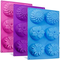 3 Packs Silicone Flower Shape Cake Molds, 6-Cavity Ice Cube Trays