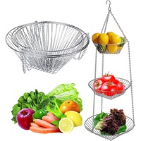 3 Tier Hanging Fruit Basket, Metal Wire Bowl Vegetable Holder