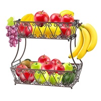 2-Tier Countertop Fruit Basket Bowl , Kitchen Counter Storage Basket Fruits Stand Holder Organizer