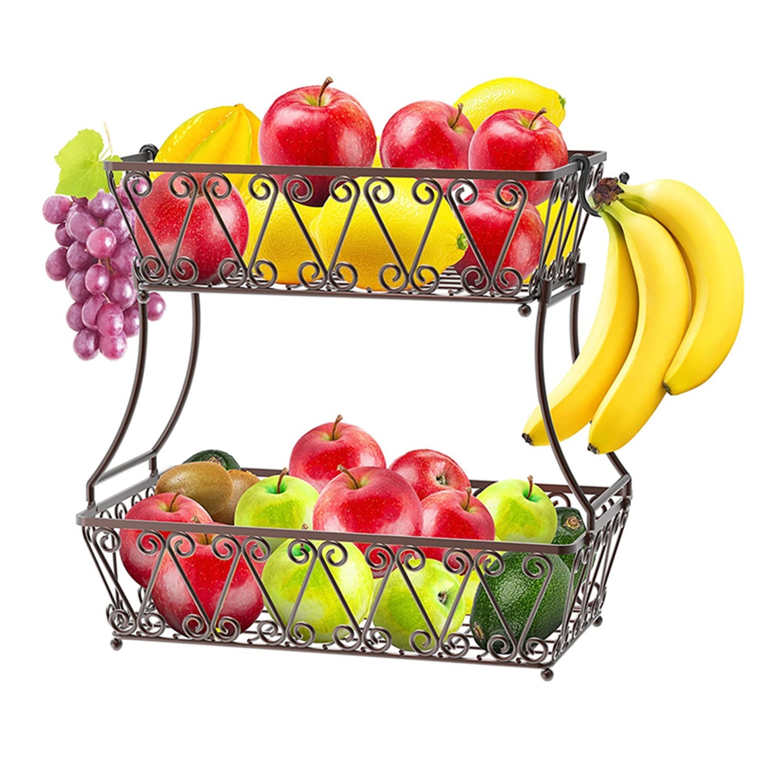 2-Tier Countertop Fruit Basket Bowl , Kitchen Counter Storage Basket Fruits Stand Holder Organizer